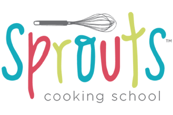 Logo of Sprouts Cooking School with the word 'sprouts' and a whisk.